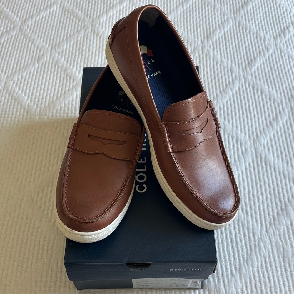 Cole Haan Brown Leather Slip-On Loafers with Sleek Design
